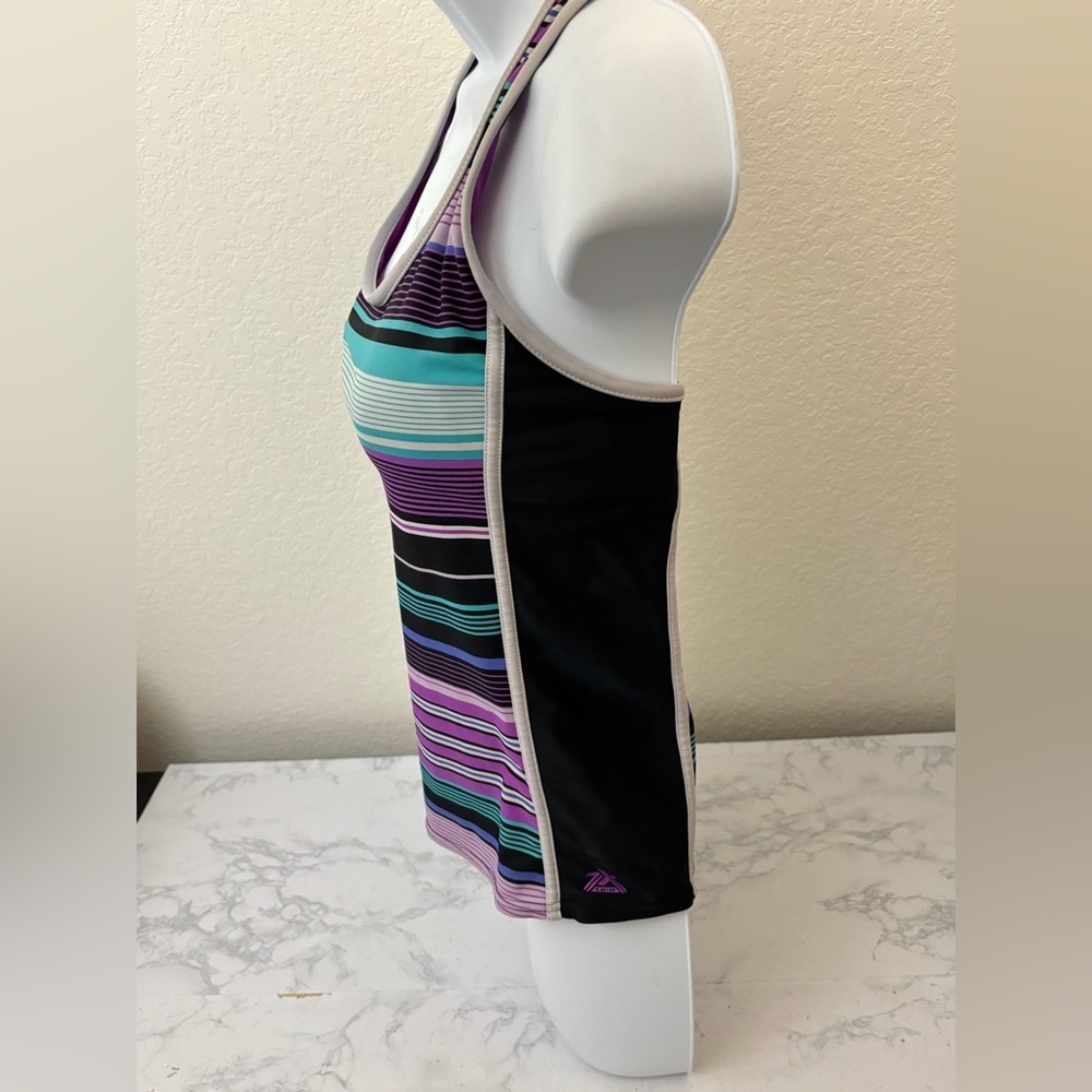 ZeroXposure Tankini Swim Suit Top Blue Purple Stripes Womens 6 Summer Pool - Picture 2 of 6